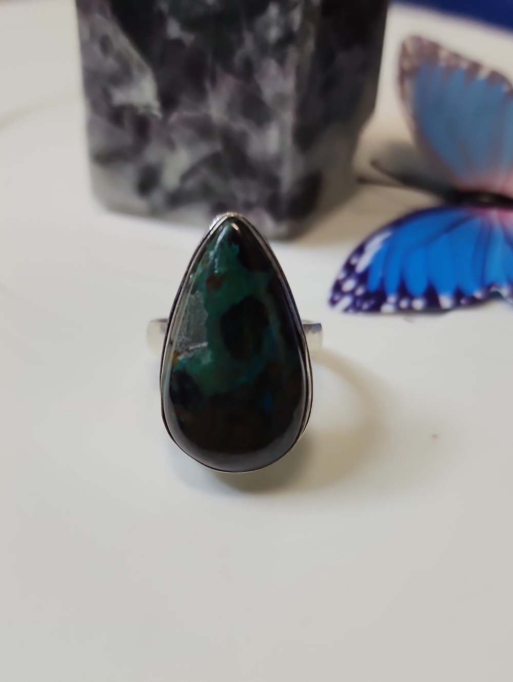 Teardrop Azurite Ring in Green-Blue